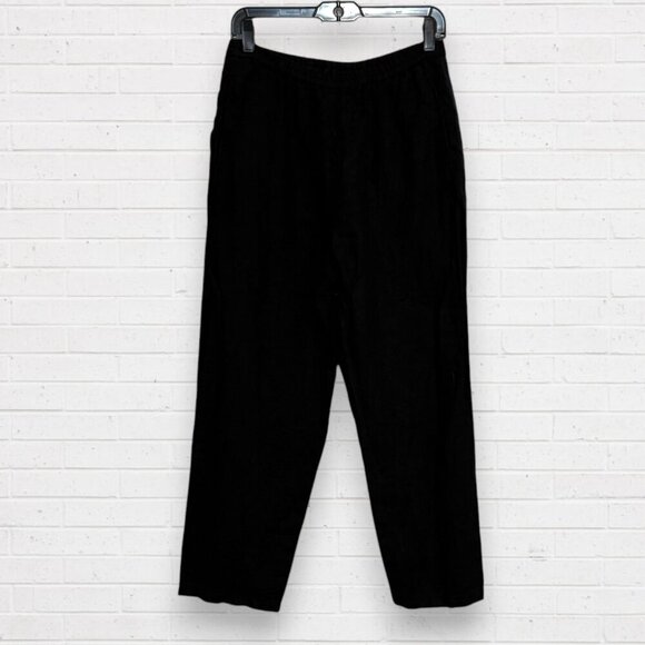 Saks Fifth Avenue Pants - SAKS FIFTH AVENUE Real Clothes Black 100% Linen Elastic Pull On Pants S M Petite